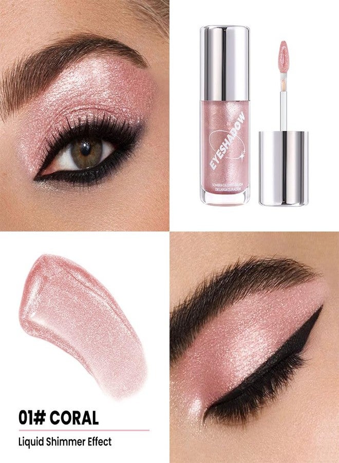 سويكي ظلال عيون سائلة لامعة من SUAKE - ظلال عيون بلون الكرز الذهبي الوردي، كحل، مكياج لامع للجفون، صبغة عالية، مقاوم للماء وسريع الجفاف (01Coral#) - Image 2